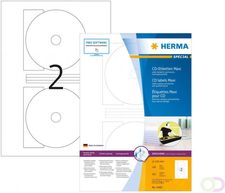 Herma CD-etiketten Maxi A4 Ã 116 mm wit ondoorzichtig permanent hechtend